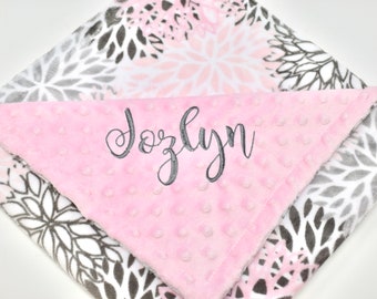 Personalized Baby Girl Blanket: Embroidered Floral Minky Blanket
