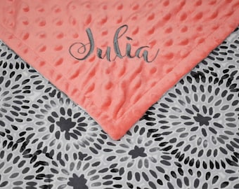Personalized Baby Blanket: Embroidered Minky Floral Blanket