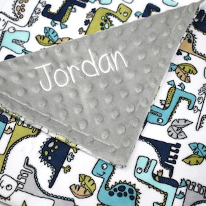Embroidered Dinosaur Baby Blanket: Personalized Minky Blanket