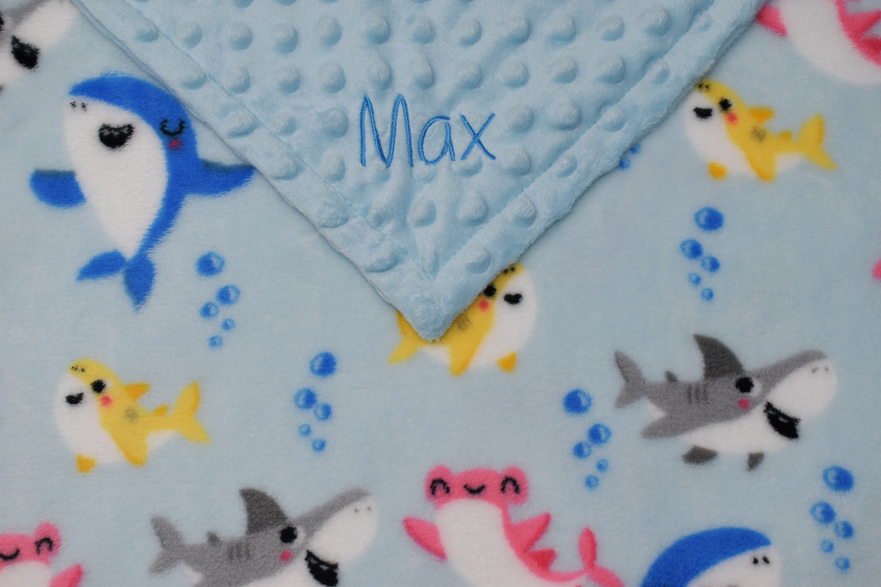 Personalized Blue Baby Shark Blanket Embroidered Blue Baby Etsy