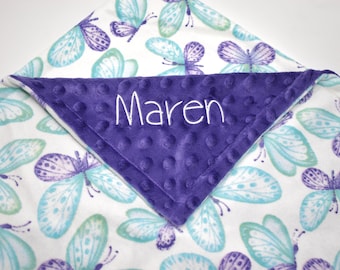 Personalized Butterfly Baby Blanket: Embroidered Minky Blanket