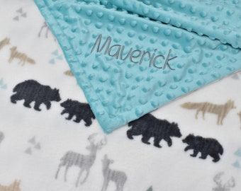Personalized Embroidered Blanket – Custom Minky Name Blanket – Woodland Animals Gift – Baby Shower Keepsake