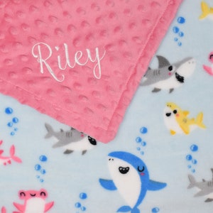 Personalized Baby Shark Blanket: Embroidered Minky Blanket