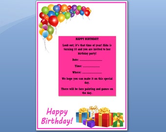 Children's Birthday Invitation - Pink