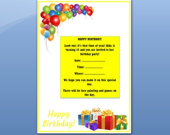 Children's Birthday Invitation - Yellow