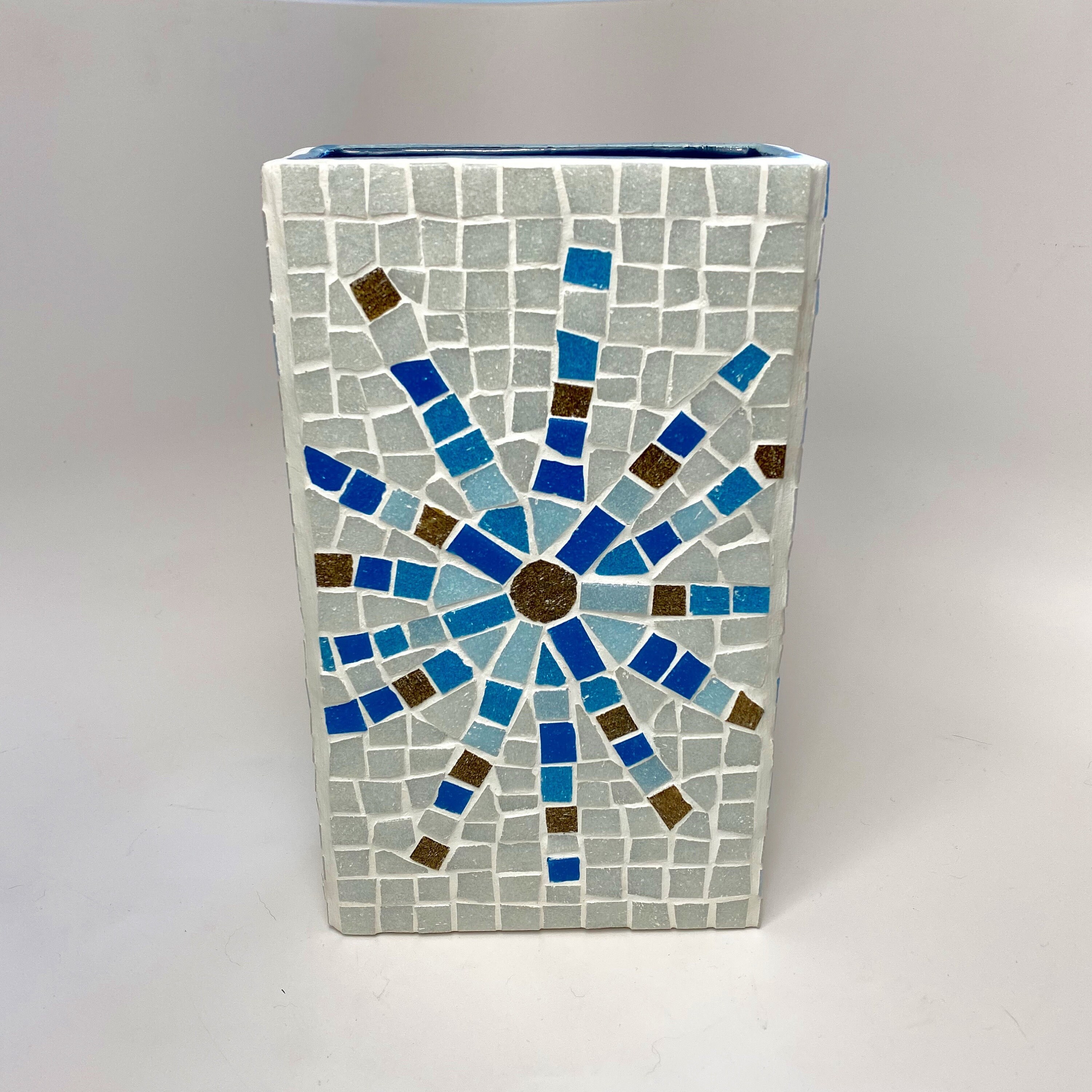 Handmade Mid Century Modern Style Mosaic 9 inch Vase With Blue