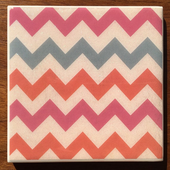 Handmade Set Of 4 Ceramic Drink Coasters With A Midcentury Modern Abstract Fabric Design Resin Waterproof Surface