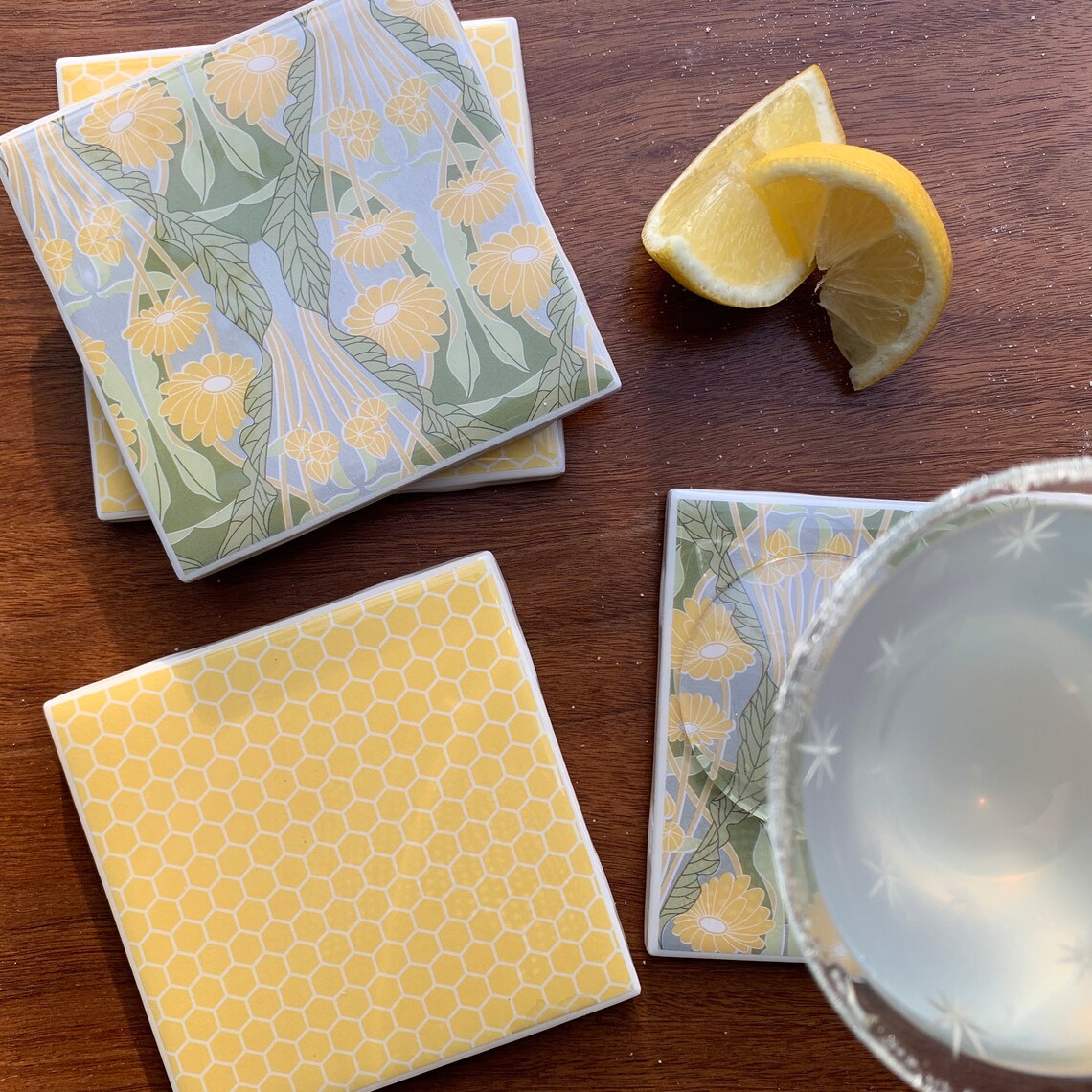 Handmade Set Of 4 Ceramic Drink Coasters With An Art Nouveau Etsy