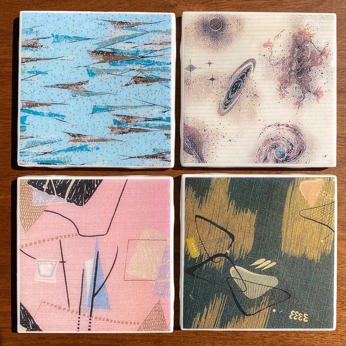 Handmade Set of 4 Ceramic Drink Coasters With Retro Atomic Age Etsy