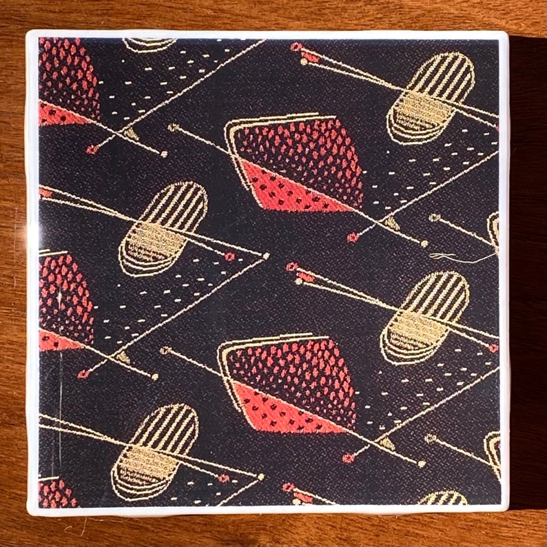 Handmade Set Of 4 Ceramic Drink Coasters With A Midcentury Modern Abstract Fabric Design Resin Waterproof Surface