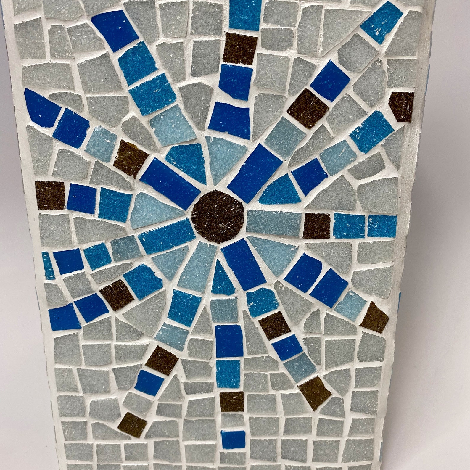 Handmade Mid Century Modern Style Mosaic 9 inch Vase With Blue