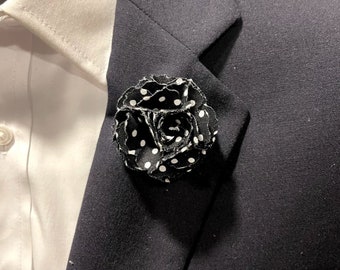 Black with White Polka Dot Lapel Pin, Cotton Lapel Pin, Casual Lapel,  Wedding, Groomsmen, Men's Lapel Pin, Boys Lapel Pin