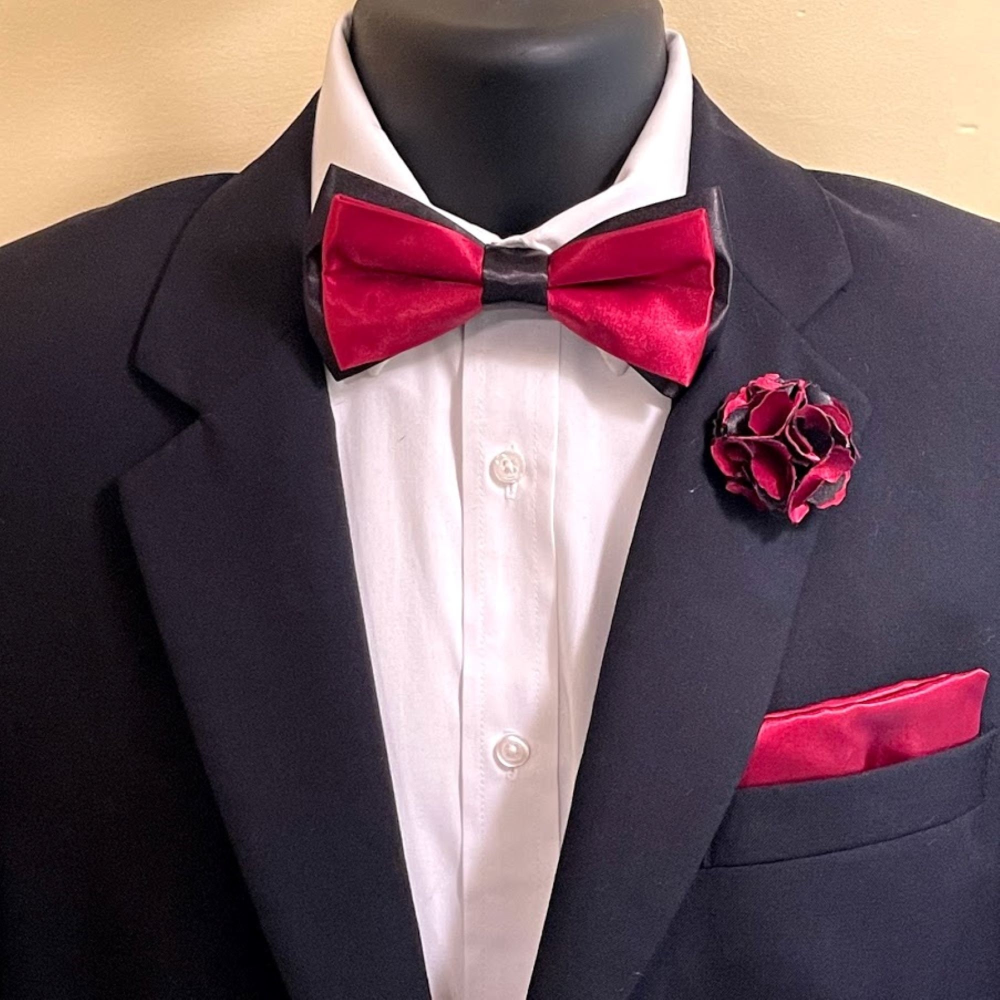 Burgundy and Black Bow Tie Set Lapel Pin Hankie Handkerchief Pretied Adjustable Groomsmen Wedding Funeral Etsy