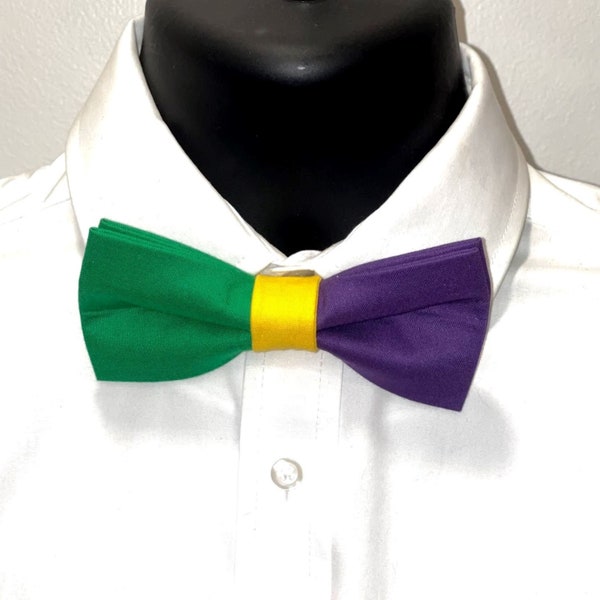 Men's Purple, Green and Gold Bow Tie, Mardi Gras Bow Tie, Adjustable Bow Tie, Boy's Bow Tie, Groomsmen, Wedding, Bowtie, Cotton Bow Tie