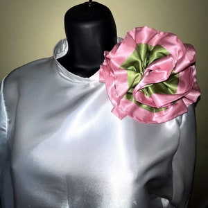 Six-inch Rose Pink & Apple Green Colorblock Satin Corsage, Alpha Kappa Alpha, AKA, Mother of Bride, Mother of Groom, Wedding, Formal, Choir