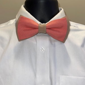 Men&#39;s Khaki and Coral Poly Poplin Bow Tie, Champagne and Coral Bow Tie,  Adjustable Bow Tie, Boy&#39;s Bow Tie, Groomsmen, Wedding, Choir Day
