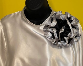 Woman's Large Black and Silver Six-inch  Satin Corsage, Mother of Bride, Mother of Groom, Choir, Funeral