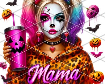 Spooky Mama Ghost PNG/ Tumbler png/ Halloween Coffee Lover Fall / Ghost mom Halloween Girl/ Coffee Pumpkin / Leopard Print Halloween Png