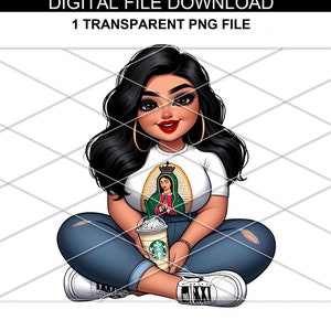 Gordita Mexicana/Mexicaan trots meisje/Latina meisje koffie drinken/Chibi Latina meisje/sublimatie/Latina png/Spaans/Spaans erfgoed