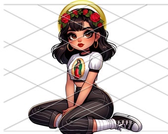 Mexican Chicana girl / Chibi Latina Girl/ Latina girl png/ Latina Png/ Cute Mexican girl png/ Gudalupe virgin png