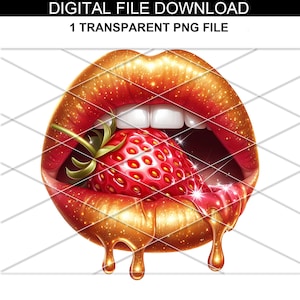 Sensual Lips Dripping/ Strawberry lips PNG| Lips| Gold Dripping Lips| Glitter | Strawberry Printable| DTF files| Dripping lips png