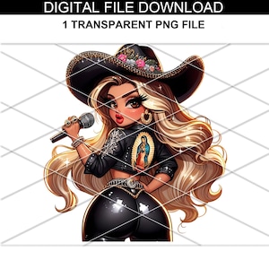 Latina girl singing/ Hispanic Girl/ Chibi Latina Girl/ chicana girl png/ Latina Png/ Cute Mexican girl png/ Gudalupe virgin png/ Mexican png