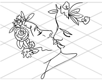 Minimalist Drawing/ Romantic Couple Printable Svg/ Love line art/ Friendship line art svg/ Couple Wall Art/ relationship svg/ One line art