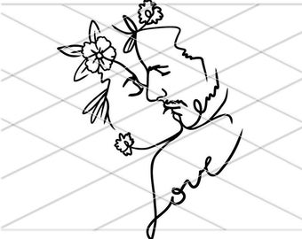 Minimalist LineArt Svg/ Lineart PNG/ Line Drawing SVG/ Line Art Clipart/ Minimal svg/ Flower Svg/ Floral Woman Lineart/ Floral svg couple