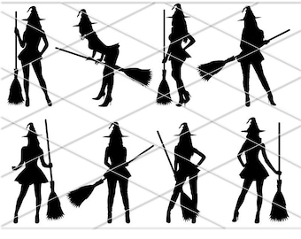 Sexy Witch Svg / Sensual Witch Svg / Cute Witch Ladies / Flying Witch Svg/ Witch Hat Svg/ Witch Silhouette Clipart/ Wicked Witch Clipart PNG