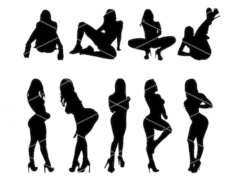 セクシーな女性のバンドル、セクシーな女性のシルエット、性的シルエット、女の子の SVG、エロティックなシルエット、ビニール デカール、黒のシルエット SVG/Eps/Dxf/Pdf