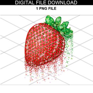 Strawberry PNG - Glitter Strawberry - Archivo imprimible Cricut Silhouette Fruit - goteo de sublimación de fresa - Fondo transparente PNG