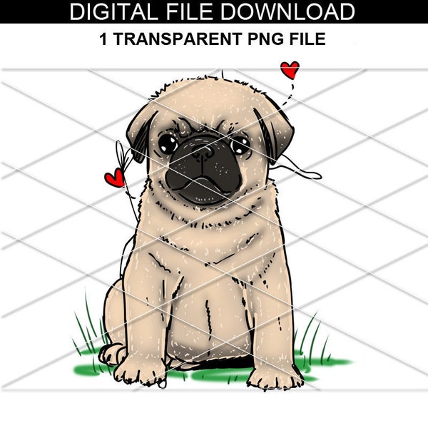 Pug Dog Png/ Pug Clipart/ Dog PNG/ Printable Pug File/ Transparent file Dog png/ Cute Pug Love/ Instant Download / Cricut Dog PNG