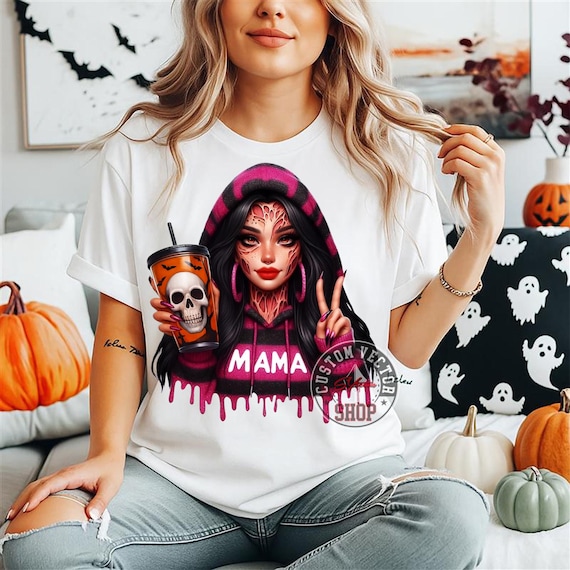 Halloween Mom PNG/ Mama Halloween Png/ Spooky Season Design/ Funny Halloween Makeup/ Gift for Mom Halloween Png Shirt/ Horror Character png
