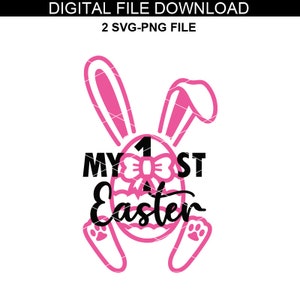My 1st Easter - My First Easter Svg, Ostern Baby Svg, Baby Mädchen Ostern, Hase Gesicht, Kinder Silhouette Png Eps Dxf Vinyl Decal Dateien Svg/Png