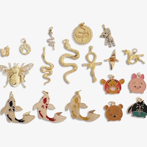 15 Styles! Animal Gold Pendant Collection Bird Snake Bear Cat Dog Paw Necklace Bee Coin Butterfly Koi Fish Tiger Pooh Unicorn Insect Jewelry