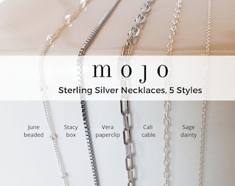 5 Styles Sterling Silver Necklaces Paperclip Chain Choose Lngth 16 18 20 30 16in 18in 20in 30in Dainty Cable Curb Beaded Satellite Box Chain