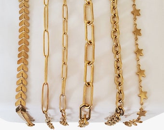 7 Styles Gold UNFINISHED CHAINS Stainless Steel No Clasp Chain By The Foot Paperclip Stars Arrow Chunky Statement Rolo for DIY Necklaces