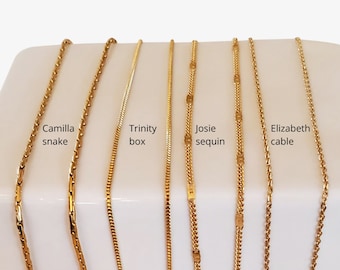 4 Styles Gold Finished Necklace 16 18 20 Inch Chain Necklace Wholesale Stainless Steel Necklaces Snake Chain Dainty Cable Sequin Curb 18in