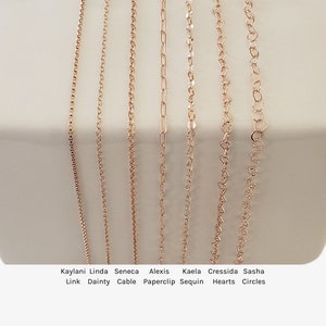 14K Rose Gold Filled UNFINISHED CHAIN by the Foot for Making Necklaces Permanent Jewelry Paperclip Cable Sequin Beaded Box Link Bar Hearts