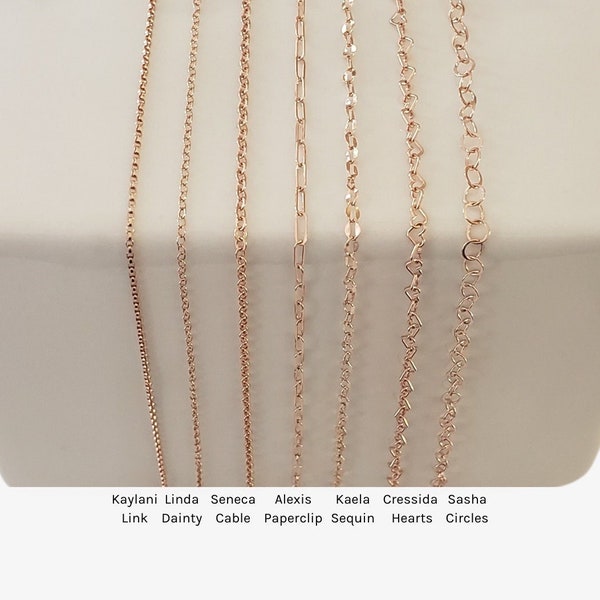 14K Rose Gold Filled UNFINISHED CHAIN by the Foot for Making Necklaces Permanent Jewelry Paperclip Cable Sequin Beaded Box Link Bar Hearts