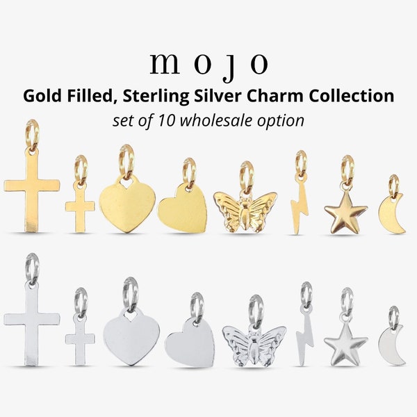 7 Styles! Gold Filled, Sterling Silver Charms for Permanent Jewelry 1pc or Set of 10 Bracelet Necklace Pendant Heart Cross Star Butterfly