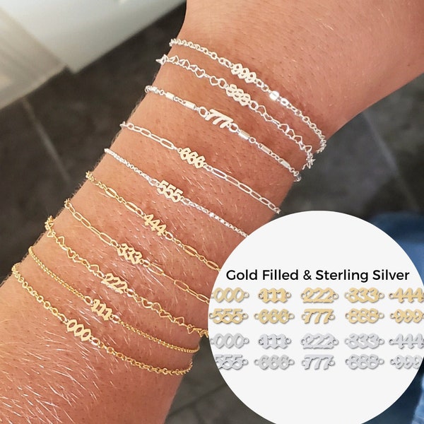 Gold Filled oder Sterling Silber Angel Numbers Connector 1 Stück oder Set von 10 für Permanent Schmuck Halskette Armband 000-999 Charms Bulk WHITNEY