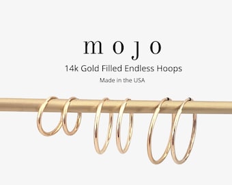Small Medium Hoops 14K Gold Filled Endless Hoop Earrings 12mm 16mm 20mm 12 16 20 mm, Endless Hoops Earrings Ear Wires Made in the USA ATHENA