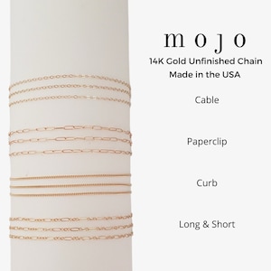 SOLID GOLD Unfinished Chain for Permanent Jewelry 14K Gold Chain By The Inch Paperclip Dainty Cable Tiny Curb Long and Short Figaro Oval USA