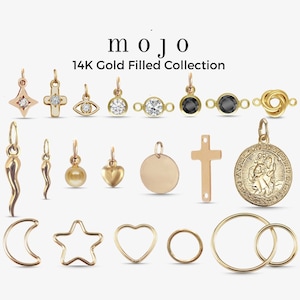 19 Styles! 14K Gold Filled CHARMS and CONNECTORS for Permanent Jewelry Necklace Bracelet Star Moon Evil Eye Circle Heart Horn Cross Coin