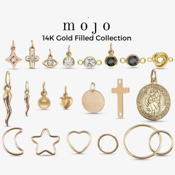 19 stijlen! 14K Gold Filled CHARMS en CONNECTORS voor permanente sieraden ketting armband ster maan boze oog cirkel hart hoorn kruis munt