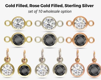 Gold Filled or Sterling Silver CONNECTOR or CHARM for Permanent Jewelry 1 pc or WHOLESALE Set of 10 4mm 6mm Gold Rose Gold Silver Bezel Drop
