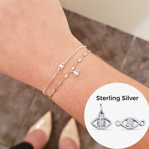 Sterling Silver Evil Eye Connector or Charm, Tiny CZ Pendant AAA Cubic Zirconia Diamond Necklace Pendant Link For Permanent Jewelry DEANNA