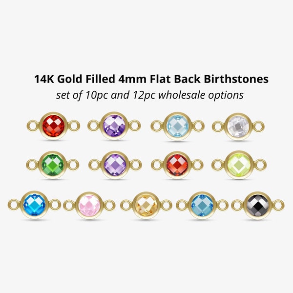 Flat Back 4mm 14K Gold Filled Birthstone Connectors Top Quality Bezel Checker Board CZ for Permanent Jewelry Bracelet Checkerboard Flatback