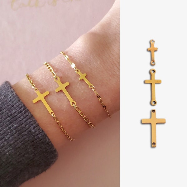 3 Styles! Gold Sideways Cross Connectors for Permanent Jewelry Tiny Small Cross Necklace Bracelet Birthstone Wholesale Jewelry Supplies